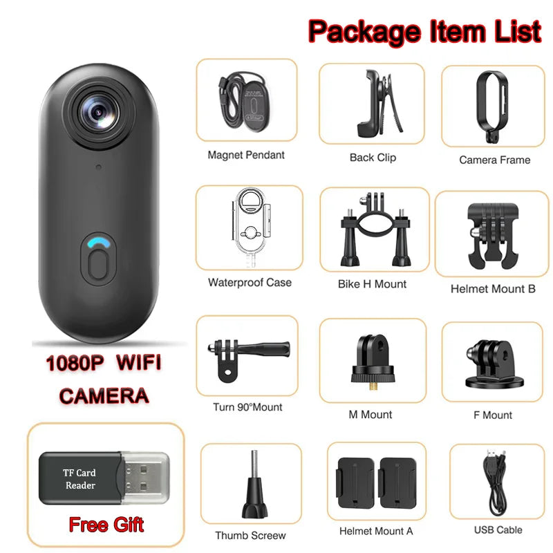 Pocket 4K Mini Camera  Magnetic Wearable Cam with Waterproof Shell WiFi Bike Camera Friendly for Casual Cycling Vlog Home Use
