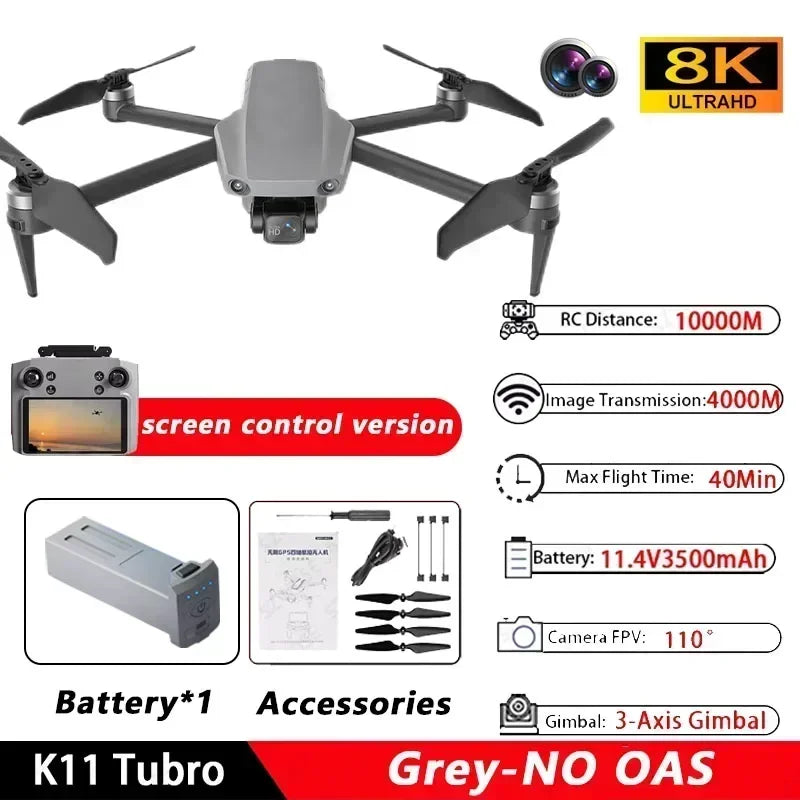 K11 Tubro GPS Drone Professional 8K Video HD Dual Camera Aerial Photography 360° Obstacle Avoidance Brushless Quadcopter RC Toys