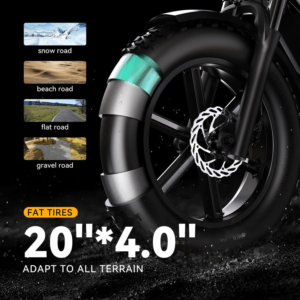 1500W Peak 20" Fat Tire All-Terrain E-Bike 80+Miles 30MPH Electric Dirt Bike for Road Sand Mountain Snow motorcycle