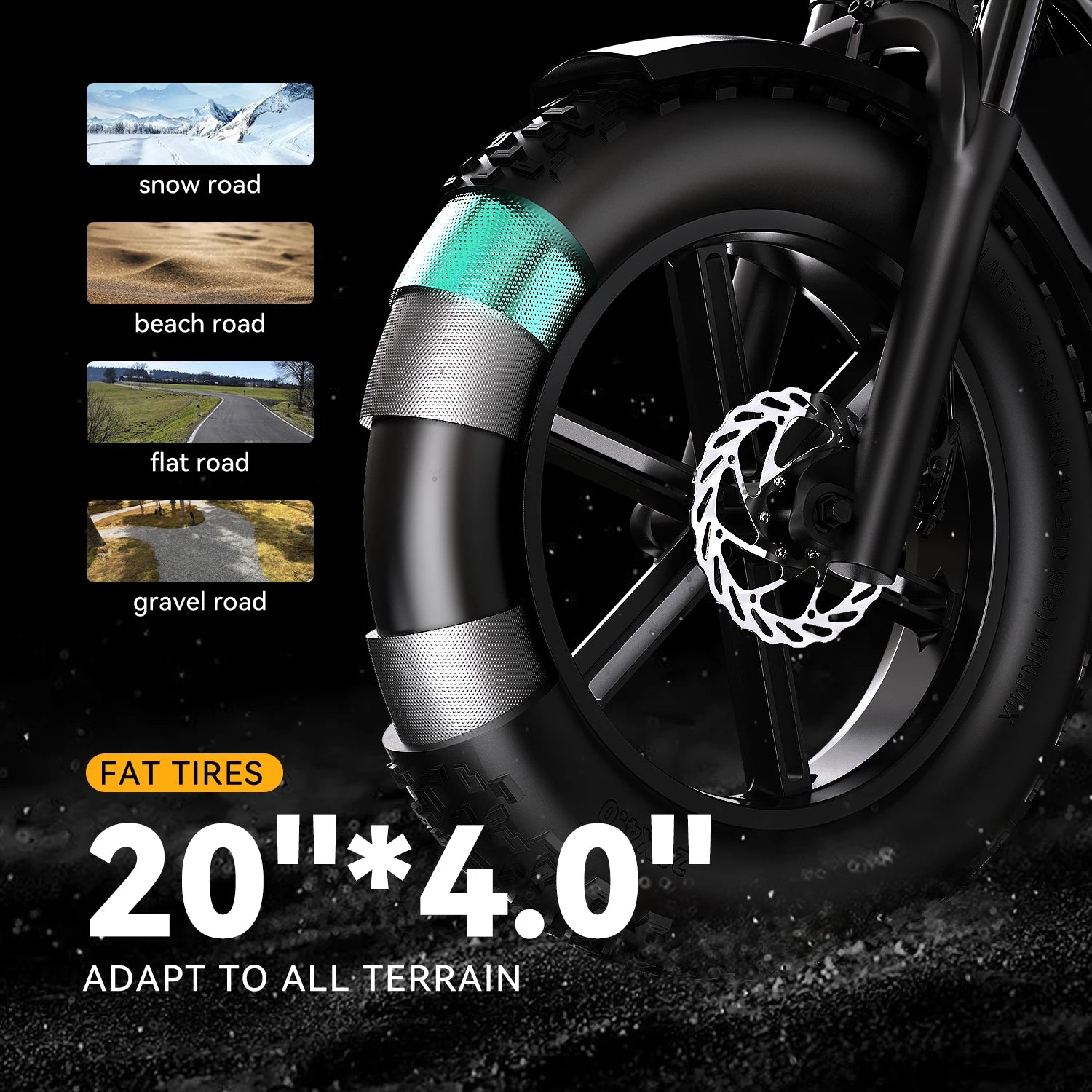 1500W Peak 20" Fat Tire All-Terrain E-Bike 80+Miles 30MPH Electric Dirt Bike for Road Sand Mountain Snow motorcycle