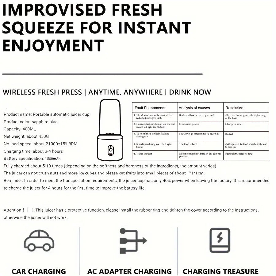 6 Blades Electric Juicer Cup 2 Cups For Travel Portable Juicer Mixer Usb Charge Fresh Fruit Juice Personal Blender Smoothie