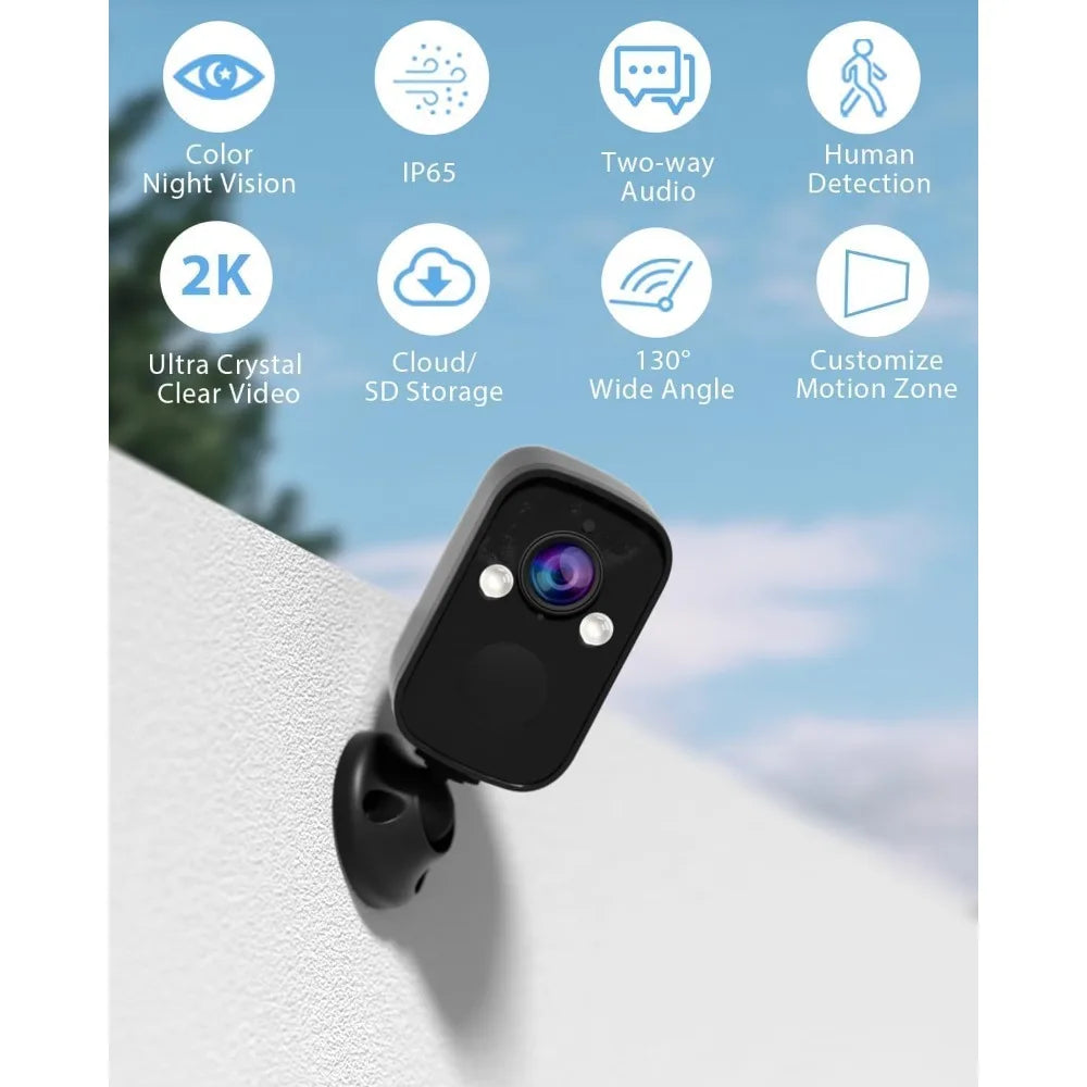 4pack wireless outdoor security cameras, 2k battery powered wifi indoor home camera with ai motion detection, siren alarm, color