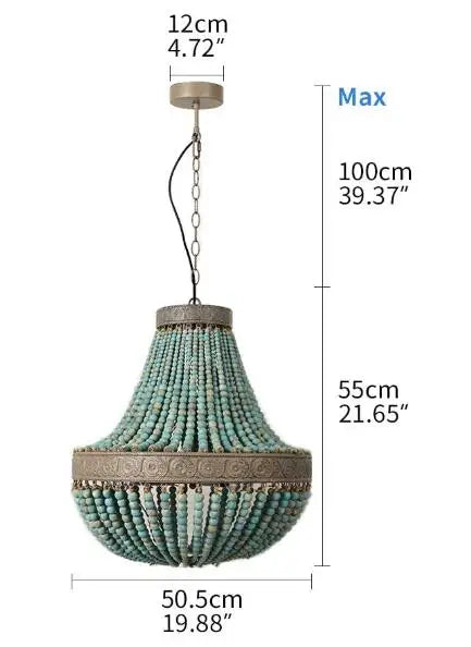 Modern Loft Retro Chandelier E27 Blue Wooden Bead Chandelier Boho Style Decor Light Living Room Bedroom Hotel Kitchen Lamp