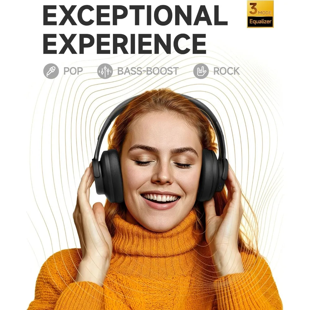 ‌Upgraded Bluetooth Headphones: 120H Playtime, 3 EQ Modes, Deep Bass, Mic - Comfortable Over-Ear for Home, Travel, Office