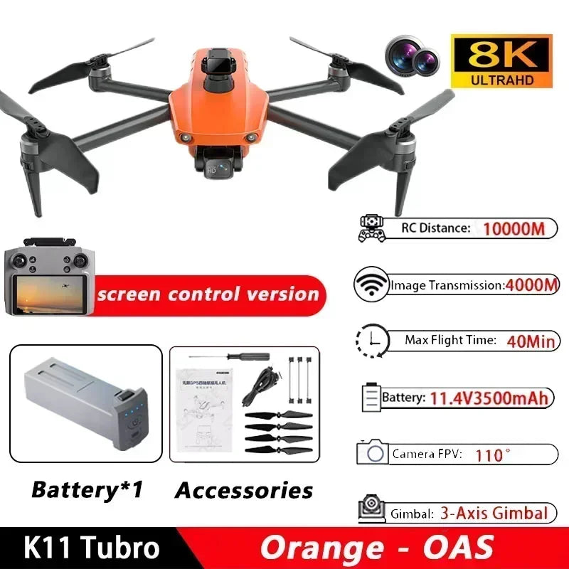 K11 Tubro GPS Drone Professional 8K Video HD Dual Camera Aerial Photography 360° Obstacle Avoidance Brushless Quadcopter RC Toys