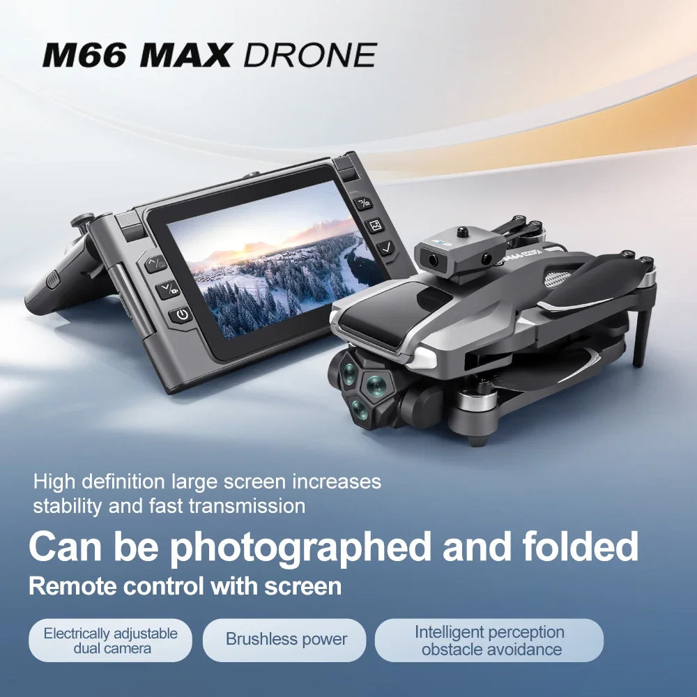 2025 New M66 Max 4K Dual Camera Drone with Foldable Screen 10km Flight Range GPS Auto Return Brushless Motor RC Quadcopter