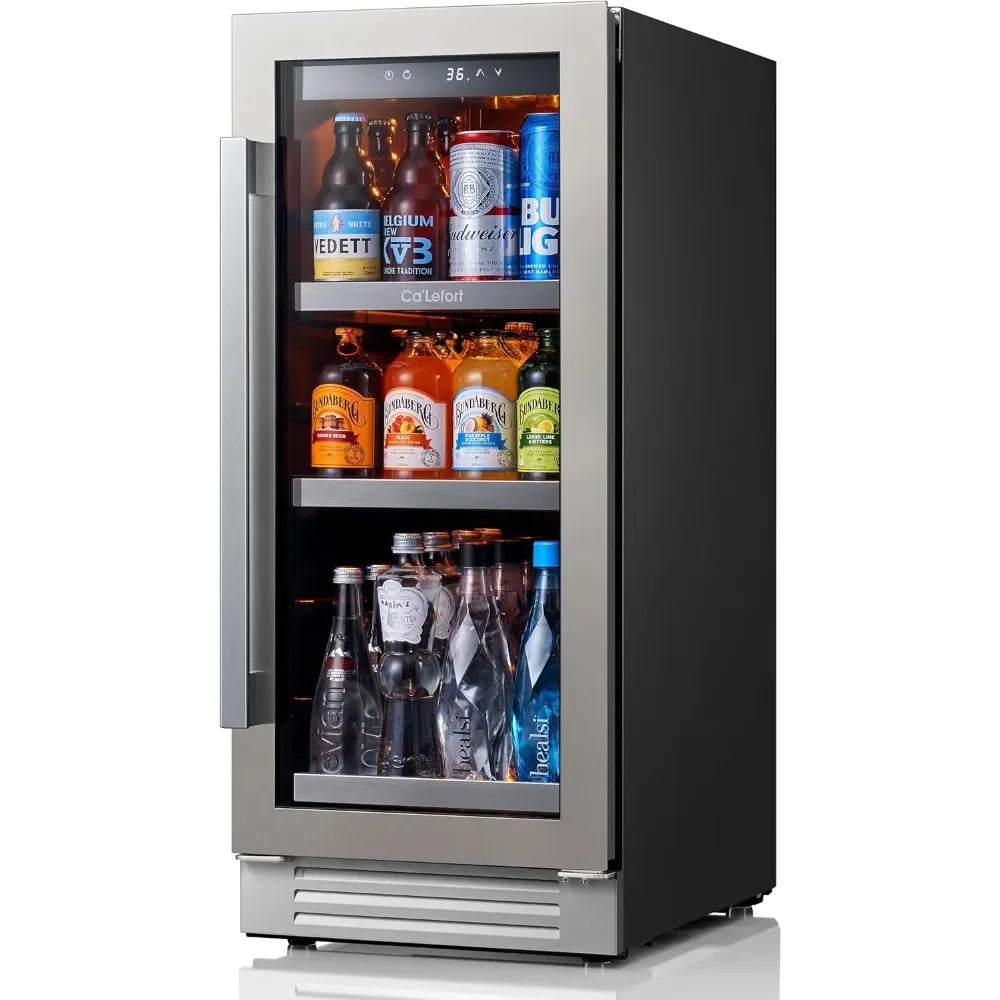 Ca'Lefort 15 Inch Beverage Refrigerator Cooler - 80 Can Mini Fridge with Glass Door for Soda Beer or Wine, 3 LED Compressor Frid