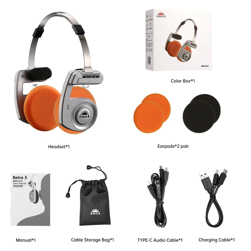 OKCSC 2 in 1 Retro Wireless Headphones 3rd Generation  BT 5.3 40mm Drive Open-ear Noise Reduction Headset Two Connection Modes