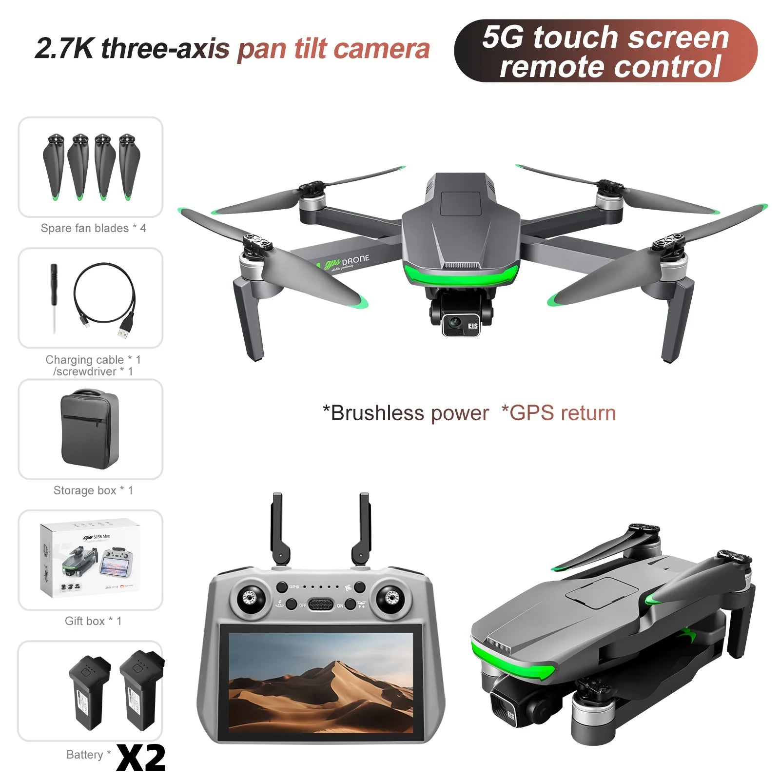 2025 New S155 Drone With 8K Camera 360° Laser Obstacle Avoidance 3-axis PTZ Camera 5G GPS WiFI FPV 4-axis Aircraft RC Drone Toy