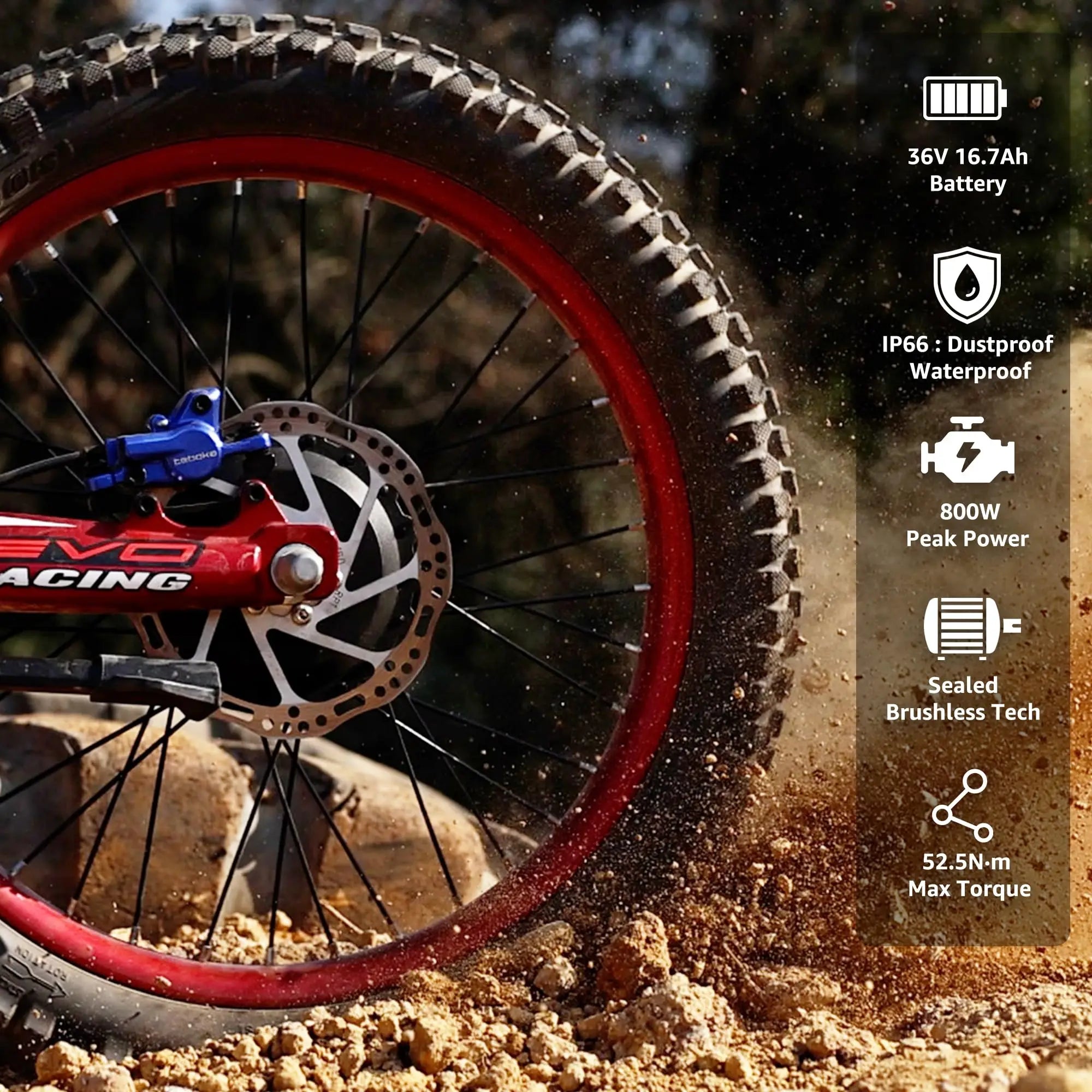 RFN Racing 20 Electric Dirt Bike For Kids-800W Jump Bike With Lightweight Aluminum Frame 24.2-Mile Range for Ages 12+