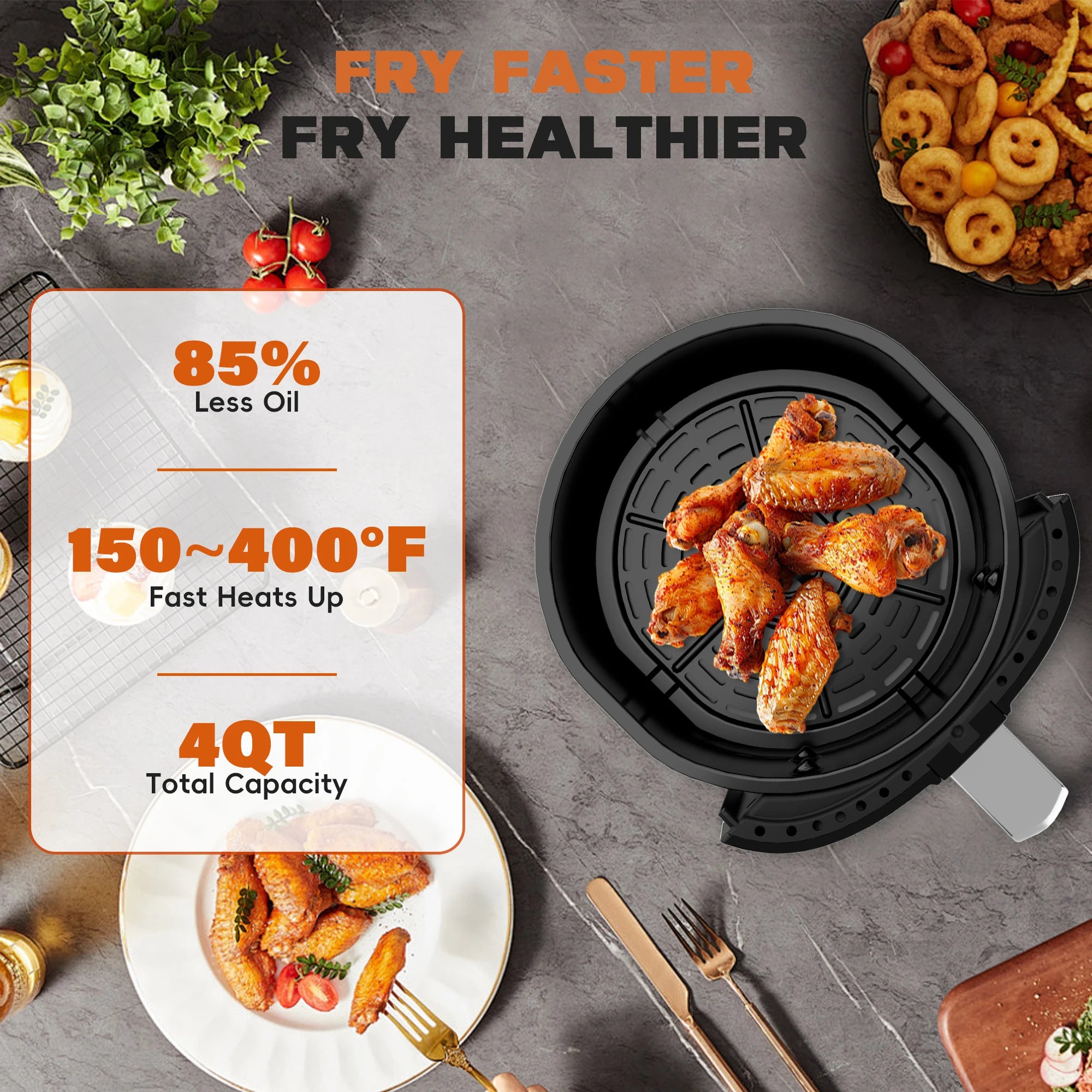 WHALL Air Fryer, Roast, Bake, Toaster Fryer, Roast, Broil, Reheats, & Dehydrates, 4-in-1, Fries, Less Oil, Easy Meals, 4 QT