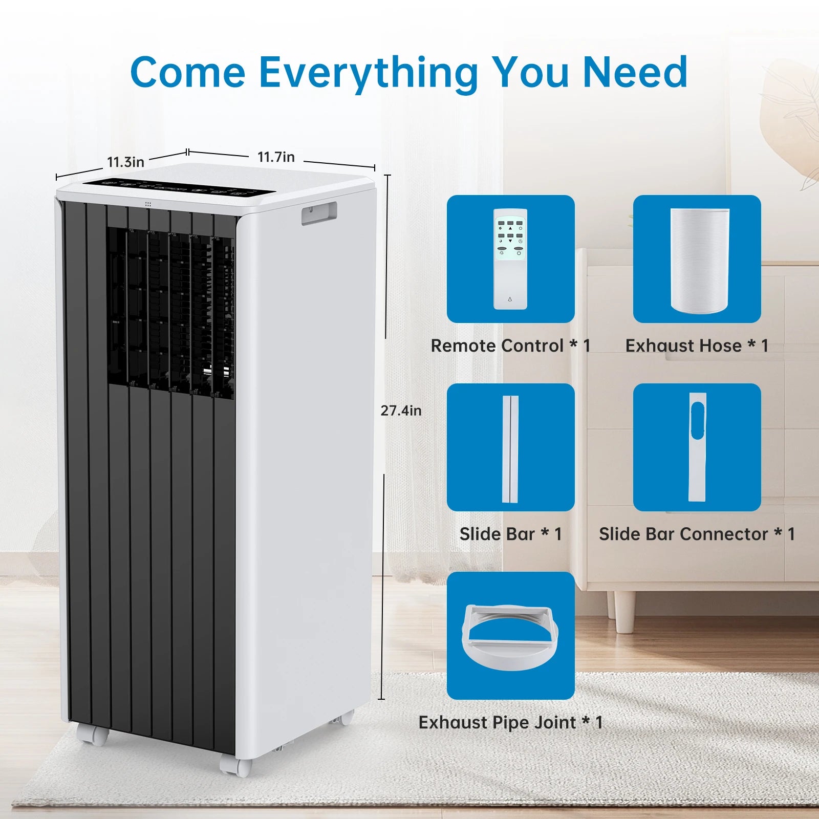 Portable Air Conditioners 8000 BTU, 3-In-1 AC Cooling Unit, 2 Speeds, 24H Timer, Low noise, Quick installation For Room Office