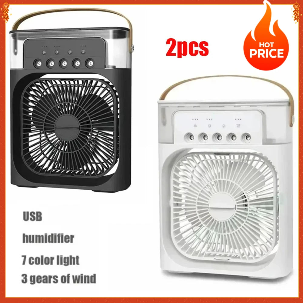 Portable Humidifier Fan Air Conditioners USB Electric Fan LED Night Light Water Mist Fun 3 In 1 Air Cooler Humidifie For Home
