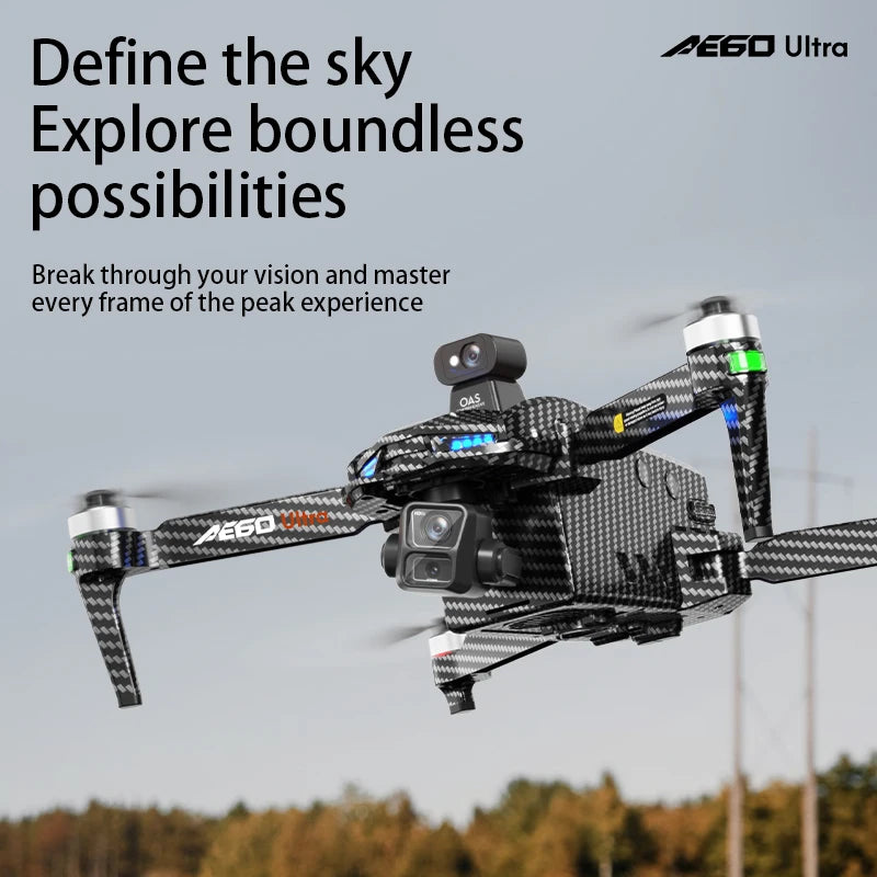 The 2025 New AE60 Ultra-Professional Drone, equipped with an 8K camera, GPS positioning, a three-axis gimbal, obstacle avoidance