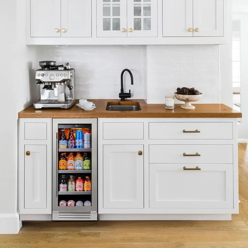 Ca'Lefort 15 Inch Beverage Refrigerator Cooler - 80 Can Mini Fridge with Glass Door for Soda Beer or Wine, 3 LED Compressor Frid