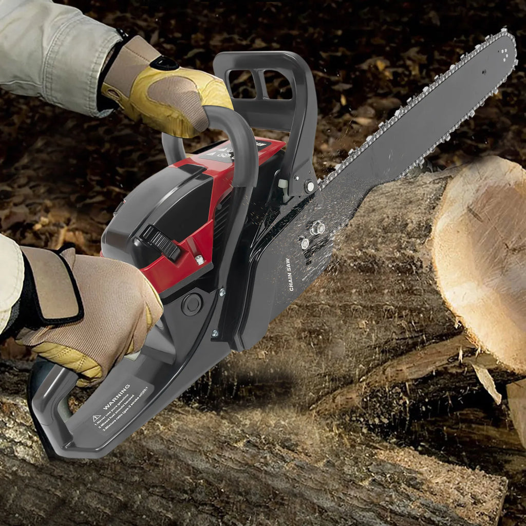 58cc Professional Gas Chainsaw w/Anti-Vibration Handle & Inertia Brake, 2.4KW Power for Logging, Tree Cutting & Landscaping