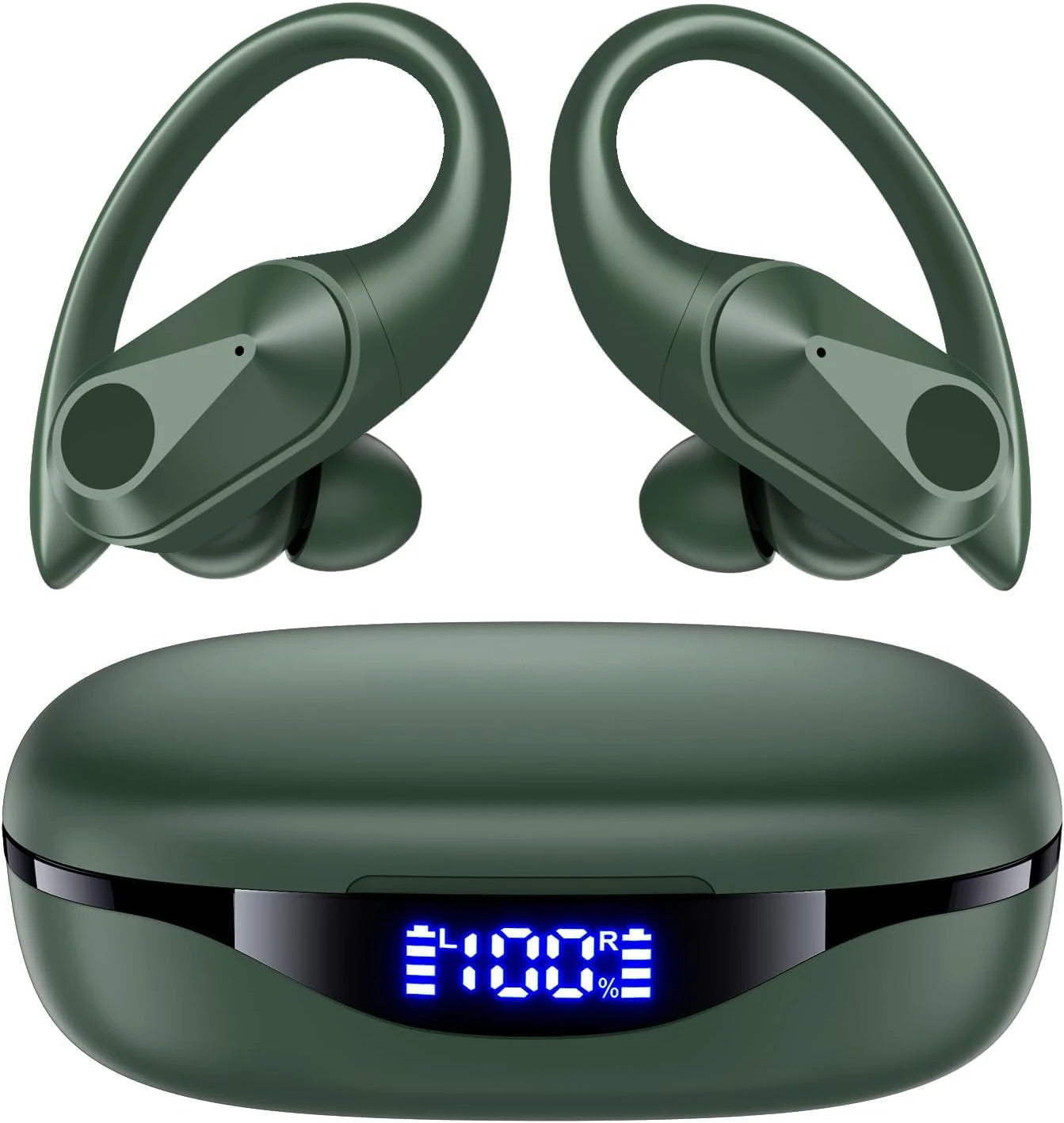 Wireless Earbuds - 90Hrs Playtime, IPX7 Waterproof, Bluetooth Earphones w/ Charging Case & Over-Ear Hooks for Sports