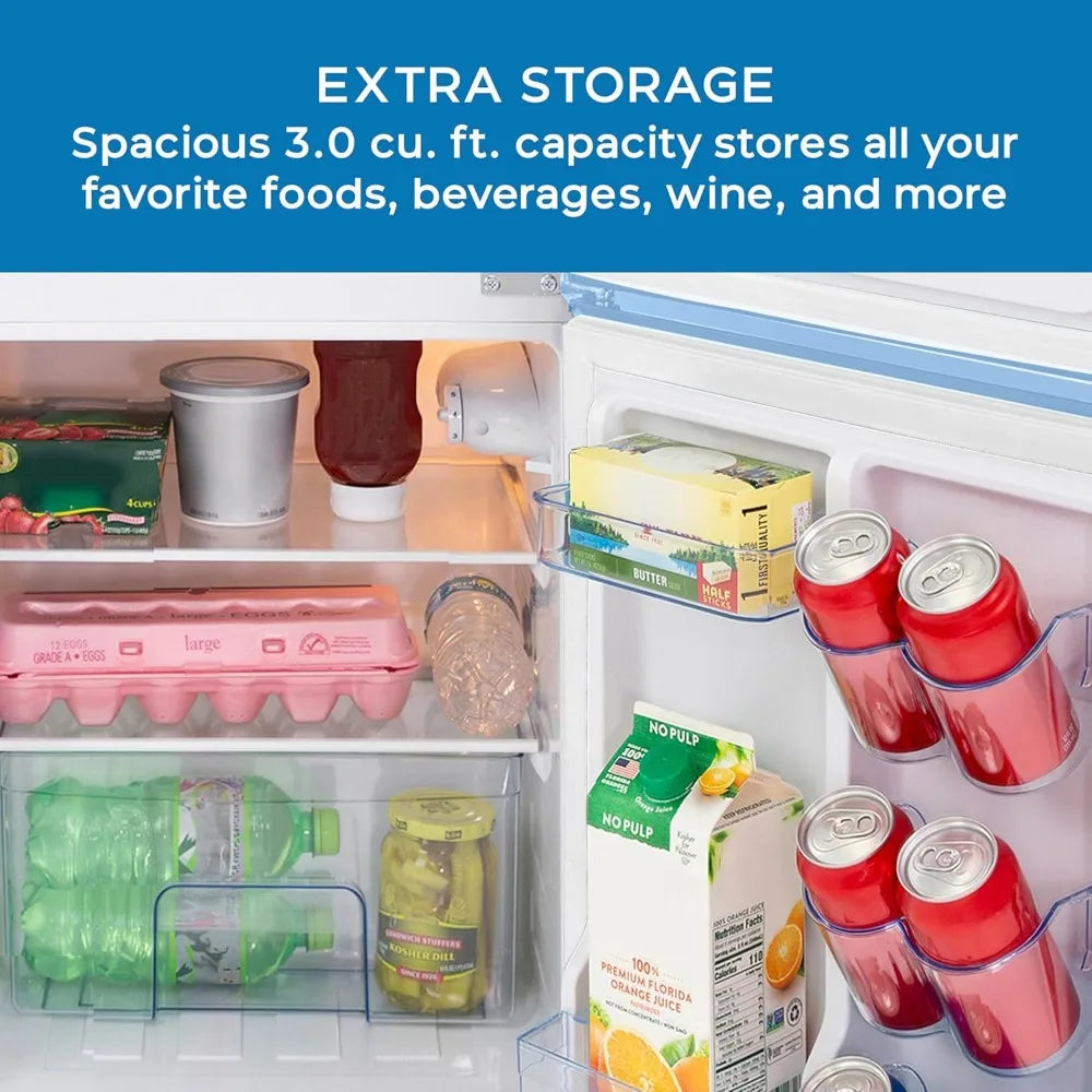 Mini Fridge with Freezer Retro Design Compact Refrigerator for Home Office or Dorm, Features Dual Doors Removable Shelves Manua