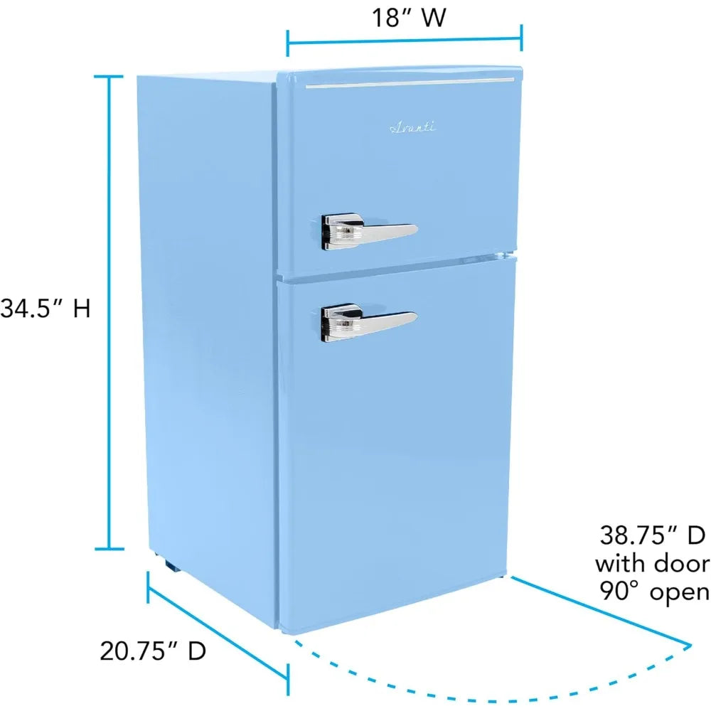 Mini Fridge with Freezer Retro Design Compact Refrigerator for Home Office or Dorm, Features Dual Doors Removable Shelves Manua
