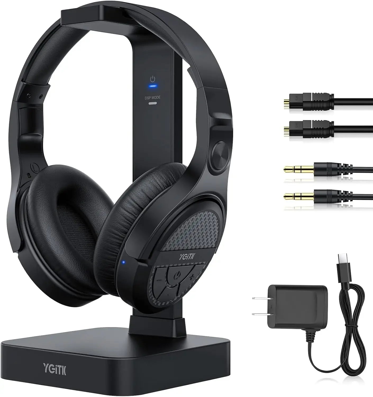 Wireless TV Headphones with 2.4GHz RF,Charging Dock,Rechargeable,Stereo, Digital Optical AUX,Long Range,No Delay,Compatible TVs.