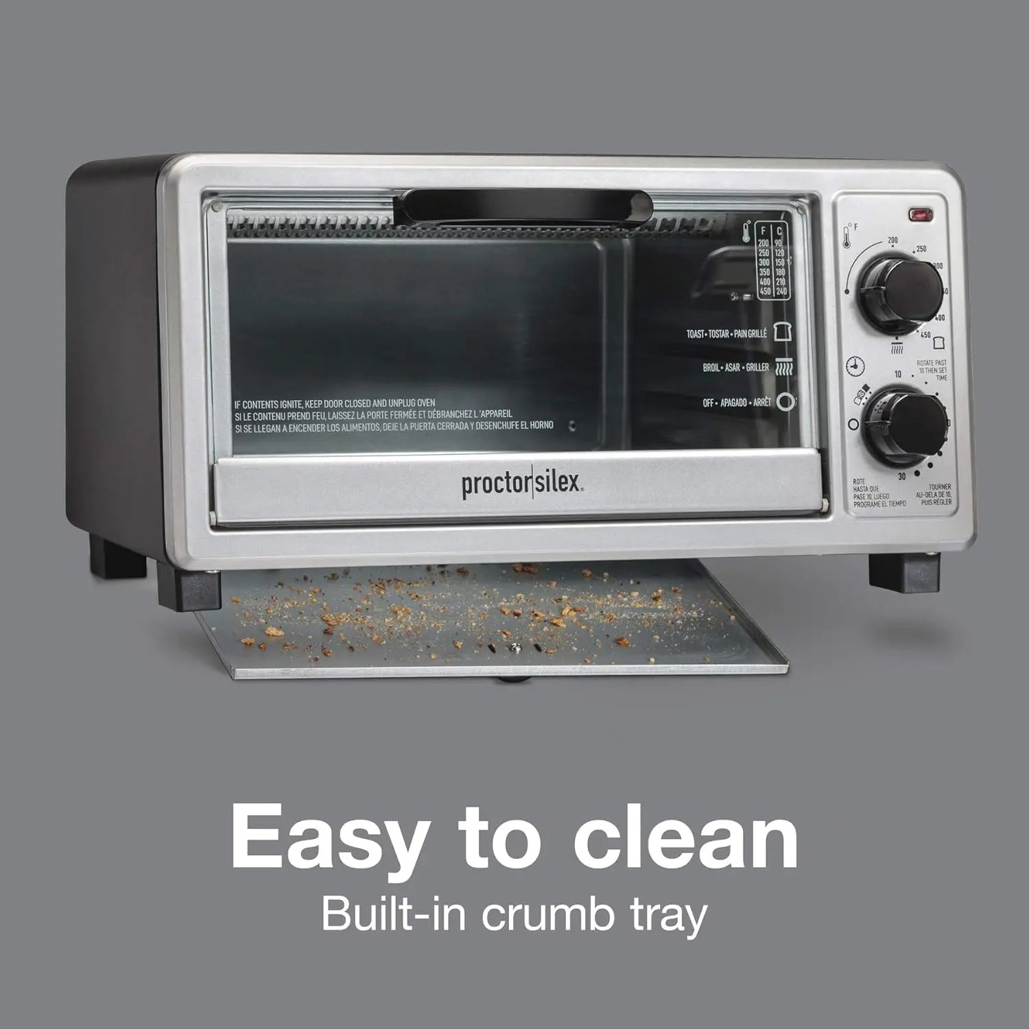 Proctor Silex 4 Slice Countertop Toaster Oven, Multi-Function with Bake, Toast and Broiler, 1100 Watts, 30 min timer and auto-sh