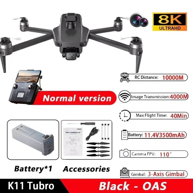 K11 Tubro GPS Drone Professional 8K Video HD Dual Camera Aerial Photography 360° Obstacle Avoidance Brushless Quadcopter RC Toys