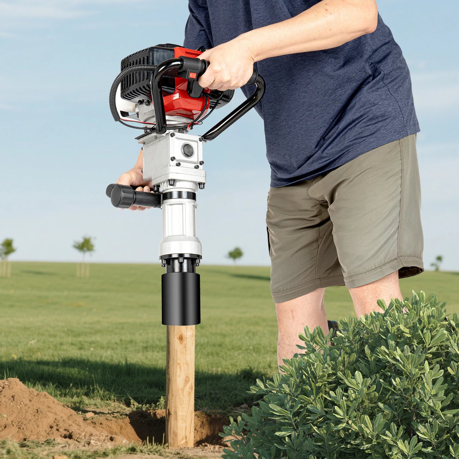 CNCEST 32.7CC 2 Stroke Post Driver, for Garden Fencing Farm Pile Driving Machine Pile Hammer Hand Pull Start 900W 8500RPM