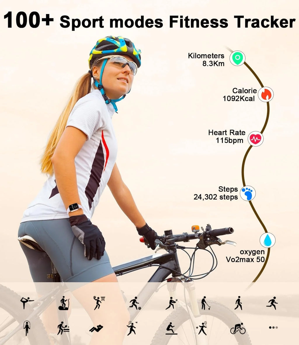 Android Smart Watch For Women(Answer/Make Calls) 1.85''Full Touch Screen Fitness Tracker Pedometer/Calories/ 100+ Sports Modes