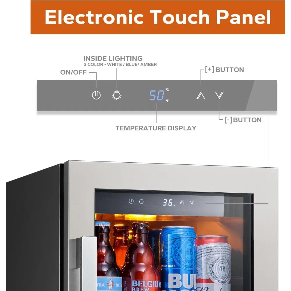 Ca'Lefort 15 Inch Beverage Refrigerator Cooler - 80 Can Mini Fridge with Glass Door for Soda Beer or Wine, 3 LED Compressor Frid