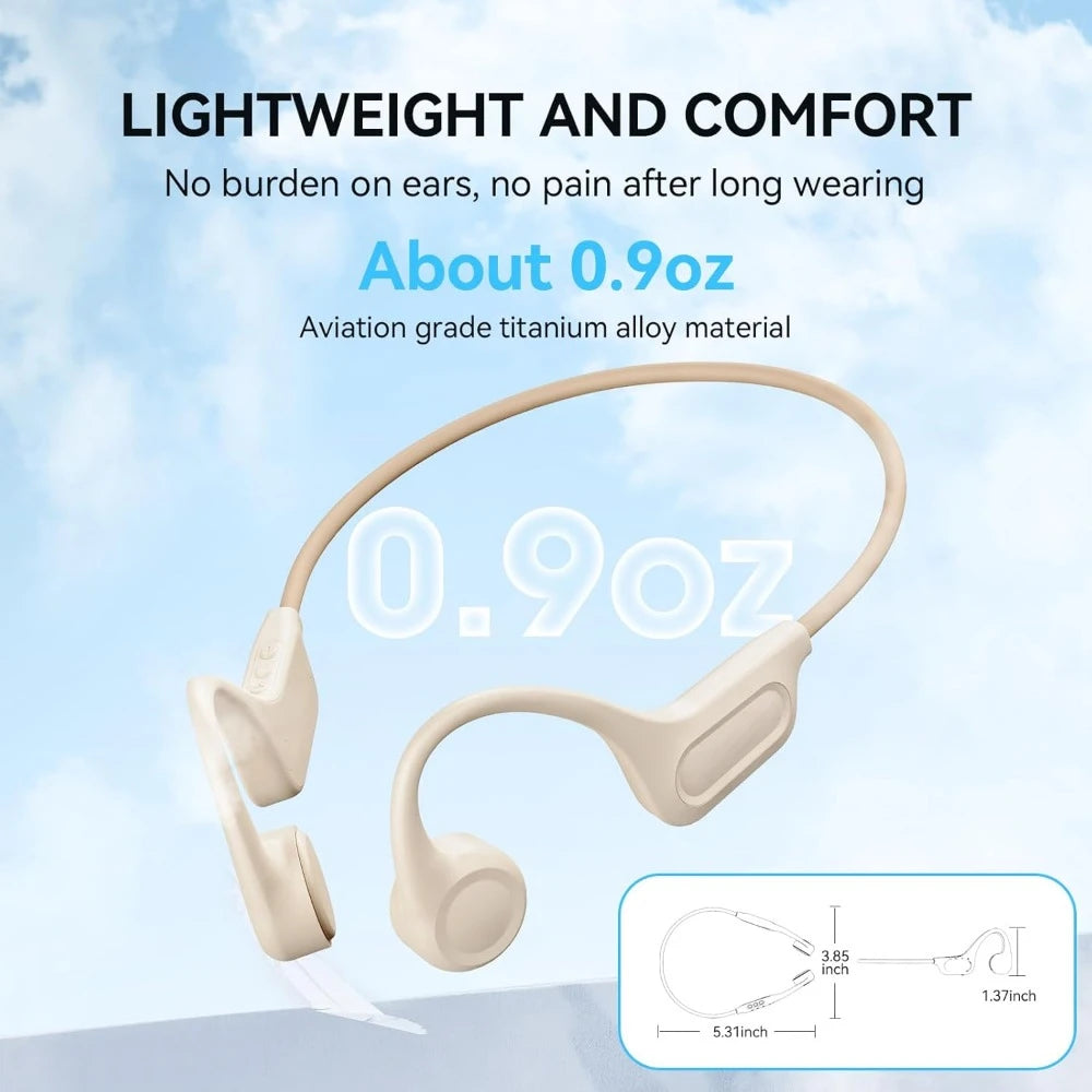 Wireless Bone Conduction Headphones - Bluetooth 5.3, 8H Playtime, HD Call, Built-in Mic for Running & Workout