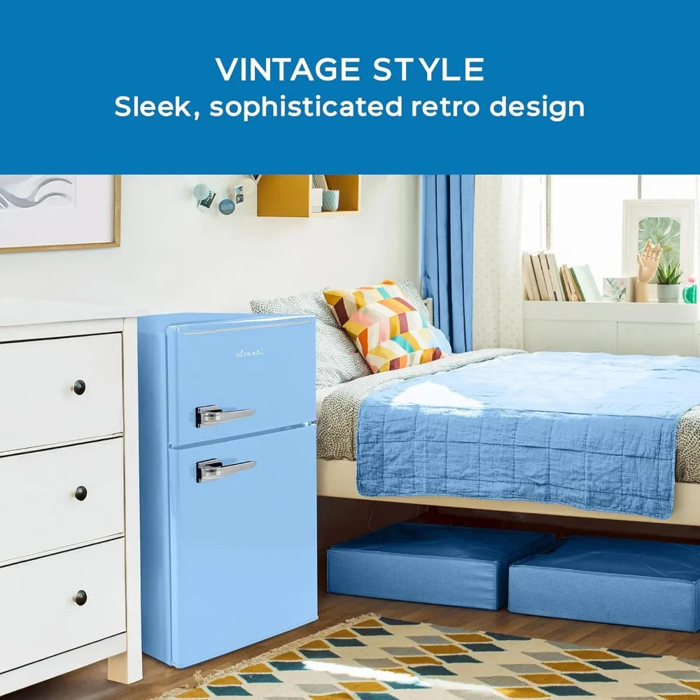 Mini Fridge with Freezer Retro Design Compact Refrigerator for Home Office or Dorm, Features Dual Doors Removable Shelves Manua