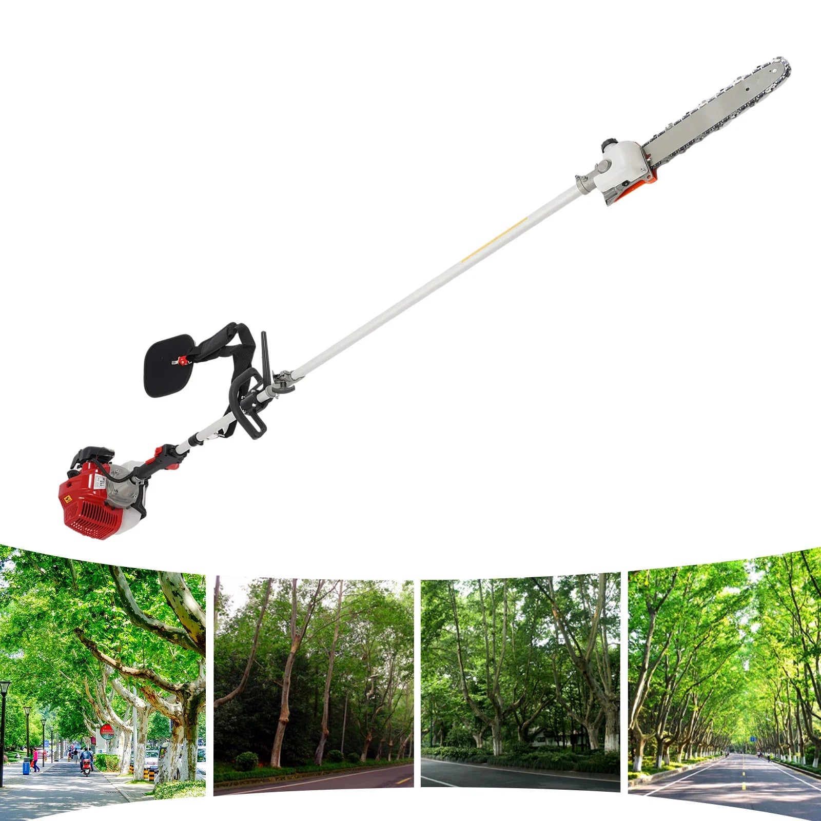 Powerful Gas Pole Chainsaw 42.7CC 2-Cycle Cordless Extension Pole Saw with 11 inch Cutting Bar Tree Trimmer Long Reach Saw
