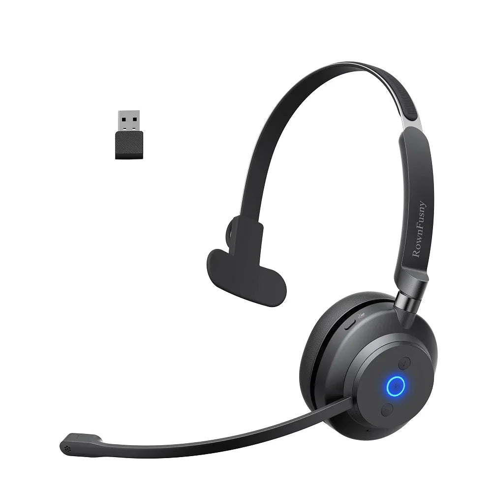 Call Center Wireless Headset with Mic, Bluetooth 5.3 Computer Headphones Bluetooth Headsets with USB Noise Reduction Microphone