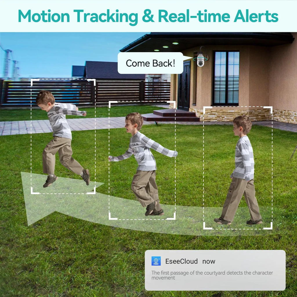 2K Light Bulb Security Camera, 2.4g Wi-Fi, Motion/Sound/Light Alarm, 2-Way Audio, Alexa, Easy Install, Indoor/Outdoor